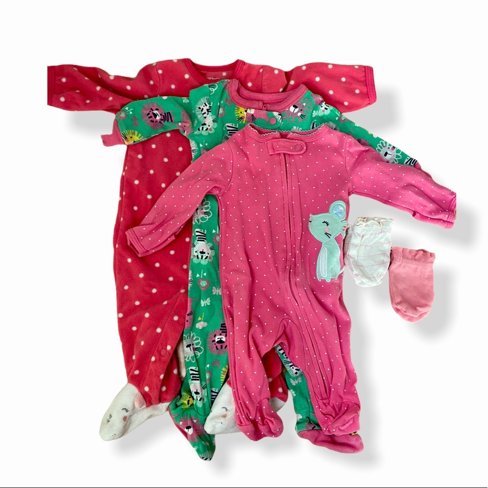 Carters Baby Girl Pink Onesie PJ set with mittens